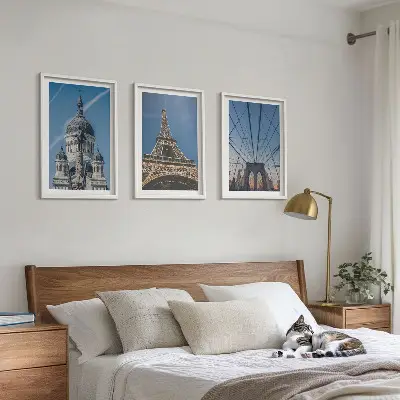 3 paveikslų rinkinys su rėmais su vaizdais iš įvairių pasaulio miestų