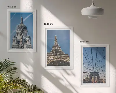 3 paveikslų rinkinys su rėmais su vaizdais iš įvairių pasaulio miestų