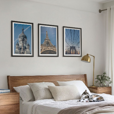 3 paveikslų rinkinys su rėmais Pastatų vaizdai iš viso pasaulio miestų