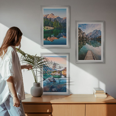 Įrėmintas triptikas Kalnų ežerų atspindžių miškas