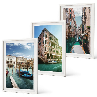 3 paveikslų rinkinys su rėmais Venecijos kanalų architektūra