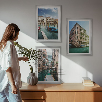 3 paveikslų rinkinys su rėmais Venecijos kanalų architektūra