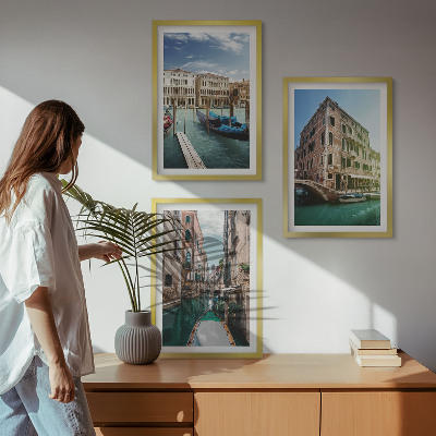 3 paveikslų rinkinys su rėmais Venecijos kanalų architektūra