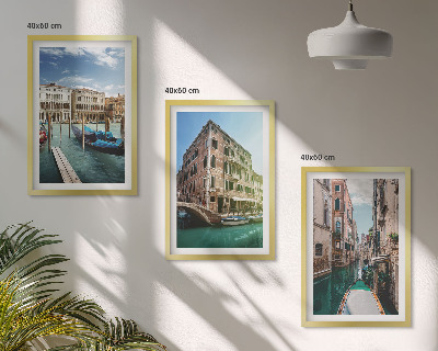 3 paveikslų rinkinys su rėmais Venecijos kanalų architektūra