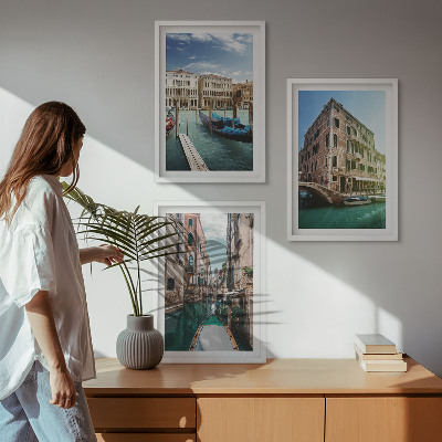 3 paveikslų rinkinys su rėmais Venecijos kanalų architektūra