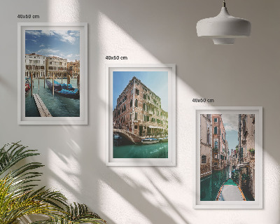 3 paveikslų rinkinys su rėmais Venecijos kanalų architektūra