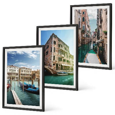 3 paveikslų rinkinys su rėmais Venecijos kanalų architektūra