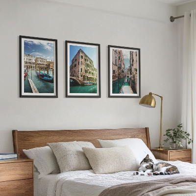 3 paveikslų rinkinys su rėmais Venecijos kanalų architektūra