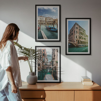 3 paveikslų rinkinys su rėmais Venecijos kanalų architektūra