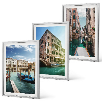 3 paveikslų rinkinys su rėmais Venecijos kanalų architektūra