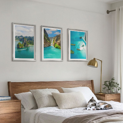 3 paveikslų rinkinys su rėmais Tropinių salų turkio spalvos vanduo