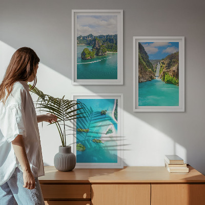 3 paveikslų rinkinys su rėmais Tropinių salų turkio spalvos vanduo