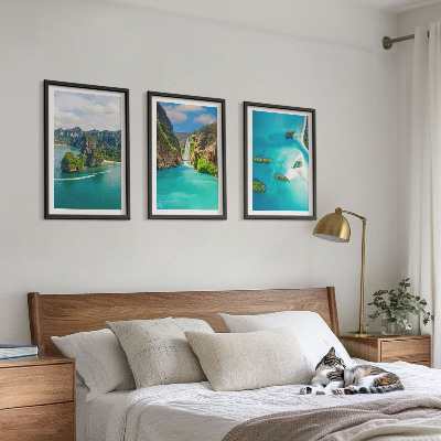 3 paveikslų rinkinys su rėmais Tropinių salų turkio spalvos vanduo