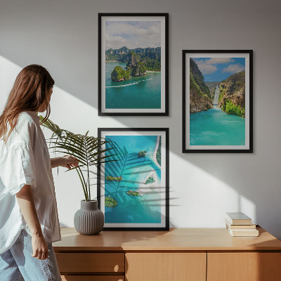 3 paveikslų rinkinys su rėmais Tropinių salų turkio spalvos vanduo
