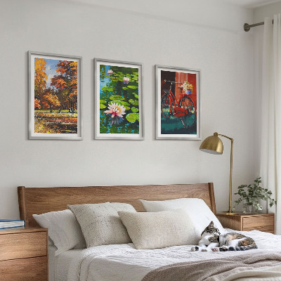 3 paveikslų rinkinys su rėmais Rudens spalvų lelijų terasa