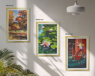 3 paveikslų rinkinys su rėmais Rudens spalvų lelijų terasa