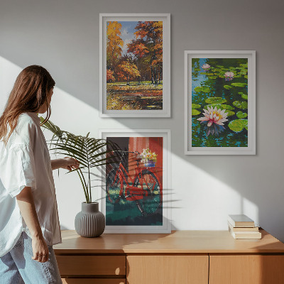 3 paveikslų rinkinys su rėmais Rudens spalvų lelijų terasa