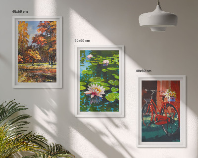 3 paveikslų rinkinys su rėmais Rudens spalvų lelijų terasa