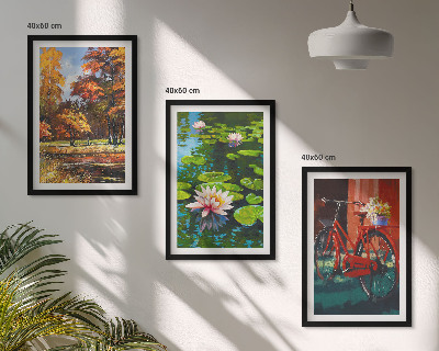 3 paveikslų rinkinys su rėmais Rudens spalvų lelijų terasa