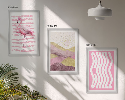 Įrėmintas triptikas Rožinio flamingo pastelinis peizažas