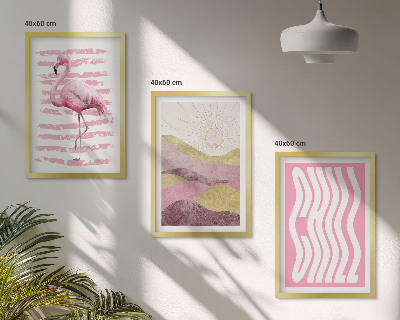 Įrėmintas triptikas Rožinio flamingo pastelinis peizažas