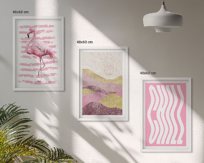 Įrėmintas triptikas Rožinio flamingo pastelinis peizažas