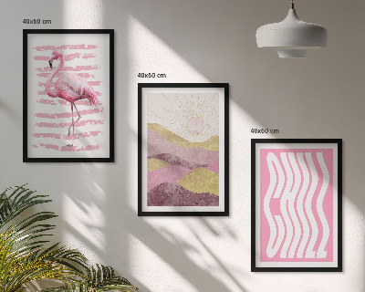 Įrėmintas triptikas Rožinio flamingo pastelinis peizažas