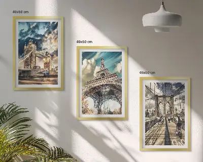 3 paveikslų rinkinys su rėmais tiltai, bokštai ir Europos miestai