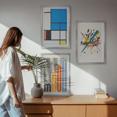 Įrėmintas triptikas Abstraktūs modernūs geometriniai raštai