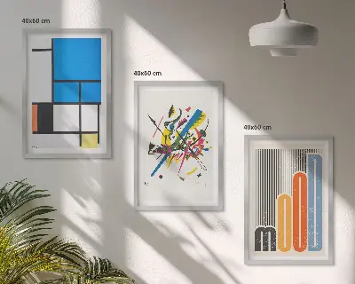 Įrėmintas triptikas su abstrakčiais moderniais geometriniais raštais