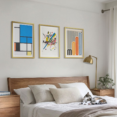 Įrėmintas triptikas Abstraktūs modernūs geometriniai raštai