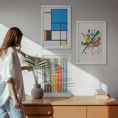 Įrėmintas triptikas Abstraktūs modernūs geometriniai raštai