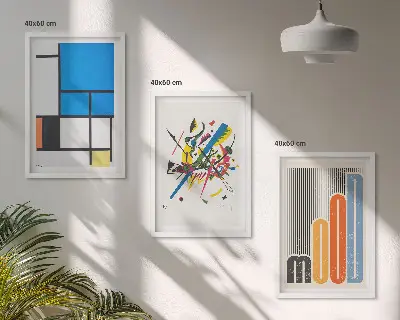Įrėmintas triptikas su abstrakčiais moderniais geometriniais raštais
