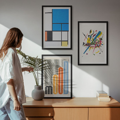 Įrėmintas triptikas Abstraktūs modernūs geometriniai raštai