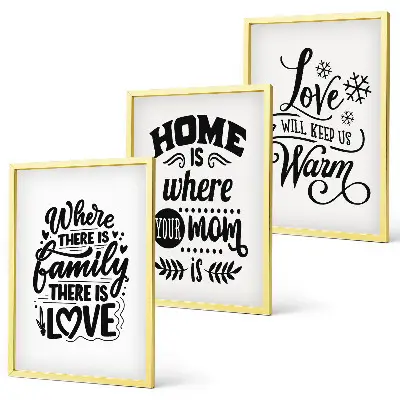 Įrėmintas triptikas šeima, meilė, namai ir šiluma