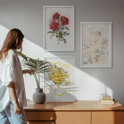 Įrėmintas triptikas Rožės raudonos baltos formos