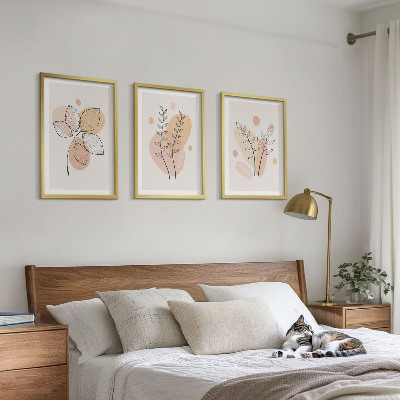 3 paveikslų rinkinys su rėmais Pastelinių augalų piešiniai