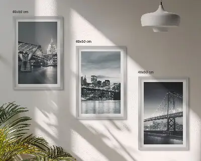 Įrėmintas triptikas tiltai ir miesto architektūra pilkos spalvos