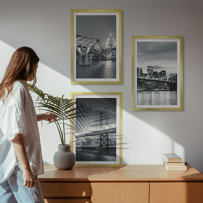 Įrėmintas triptikas Tiltai, miesto architektūra, pilka