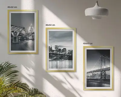 Įrėmintas triptikas tiltai ir miesto architektūra pilkos spalvos