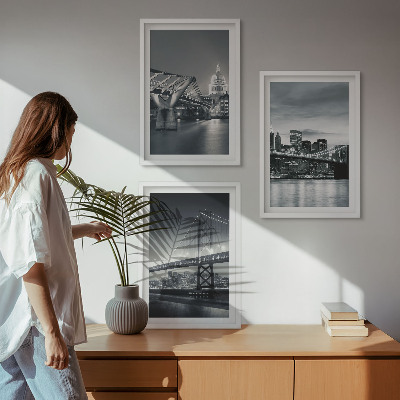 Įrėmintas triptikas Tiltai, miesto architektūra, pilka