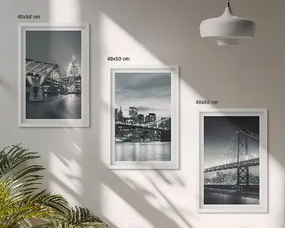 Įrėmintas triptikas tiltai ir miesto architektūra pilkos spalvos