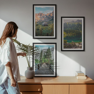 Įrėmintas triptikas Kalnų peizažo ežero tiltas