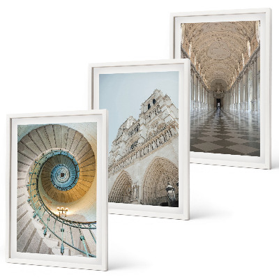 3 paveikslų rinkinys su rėmais Katedros fasado spiraliniai laiptai