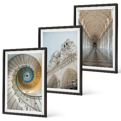 3 paveikslų rinkinys su rėmais Katedros fasado spiraliniai laiptai