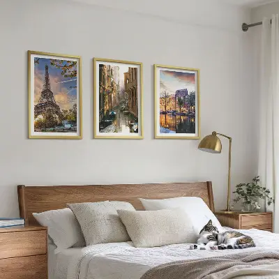 Įrėmintas triptikas Eifelio bokštas, Venecija ir Amsterdamo kanalai
