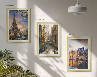 Įrėmintas triptikas Eifelio bokštas, Venecija ir Amsterdamo kanalai