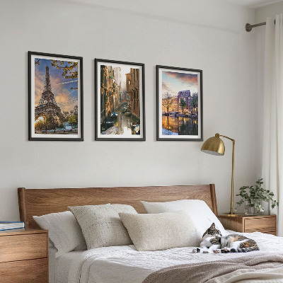 Įrėmintas triptikas Eifelio bokštas Venecija Amsterdamo kanalai