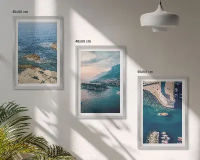 Įrėmintas triptikas jūros vaizdai, uolos ir uostai