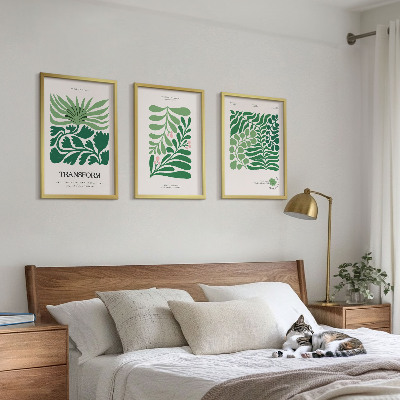 3 paveikslų rinkinys su rėmais Žaliųjų lapų augalų formos